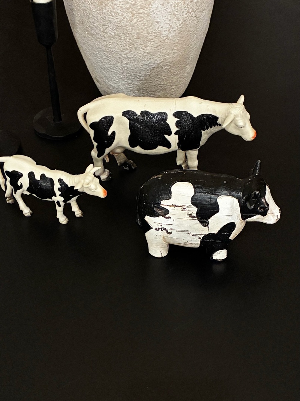Black and White mini plastic ceramic Cow Figurine - Decorative Farmhouse Art
